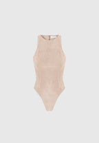 Adele - Suede Racer Neck Bodysuit - Taupe