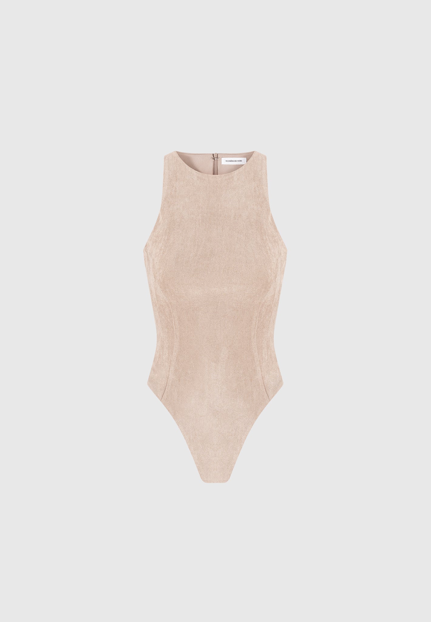 Adele - Suede Racer Neck Bodysuit - Taupe