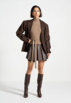Mirim - Halter Cable Knit Wool Top with Tie - Taupe