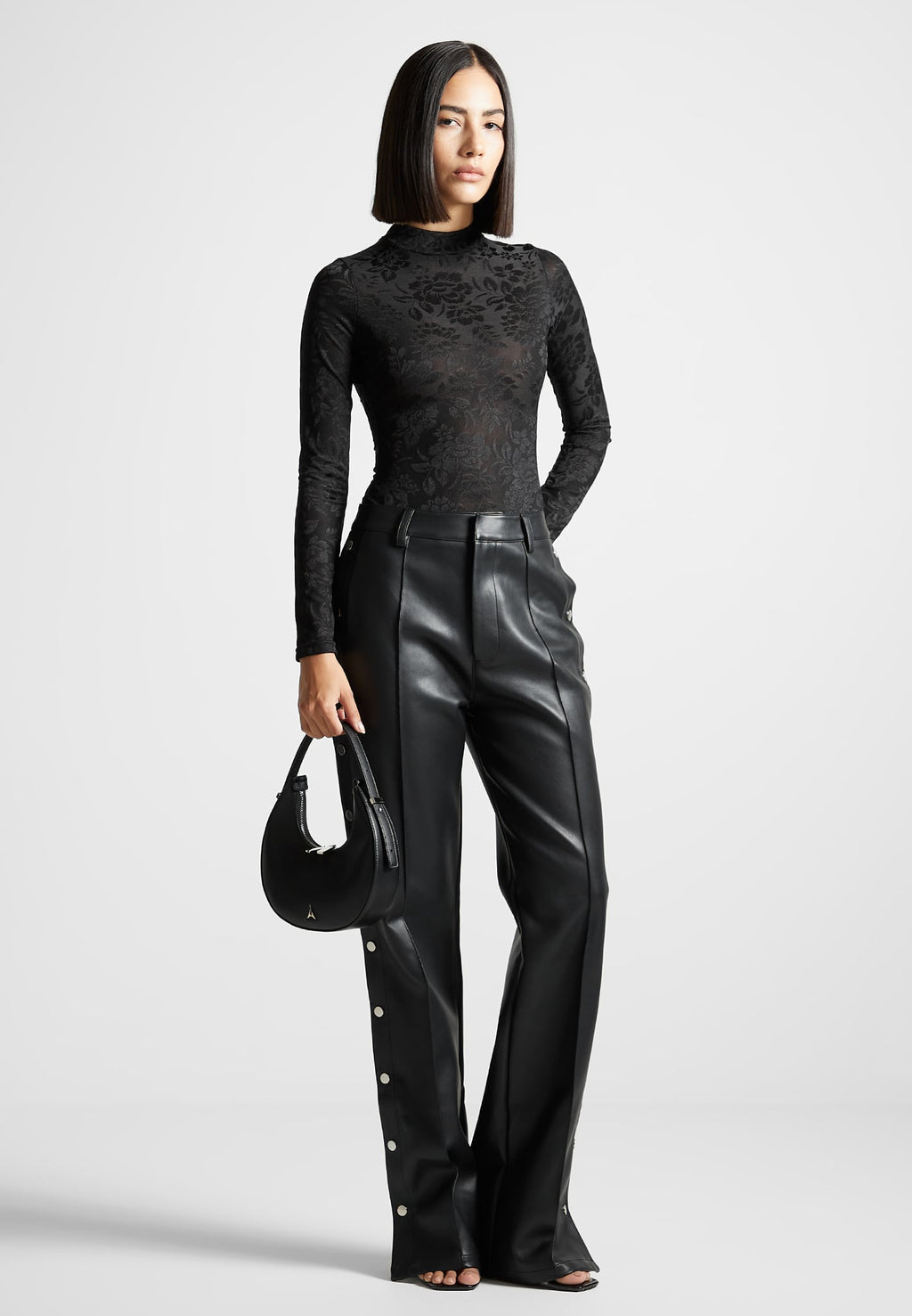 Ivy - Jacquard Bodysuit with Gloves - Black