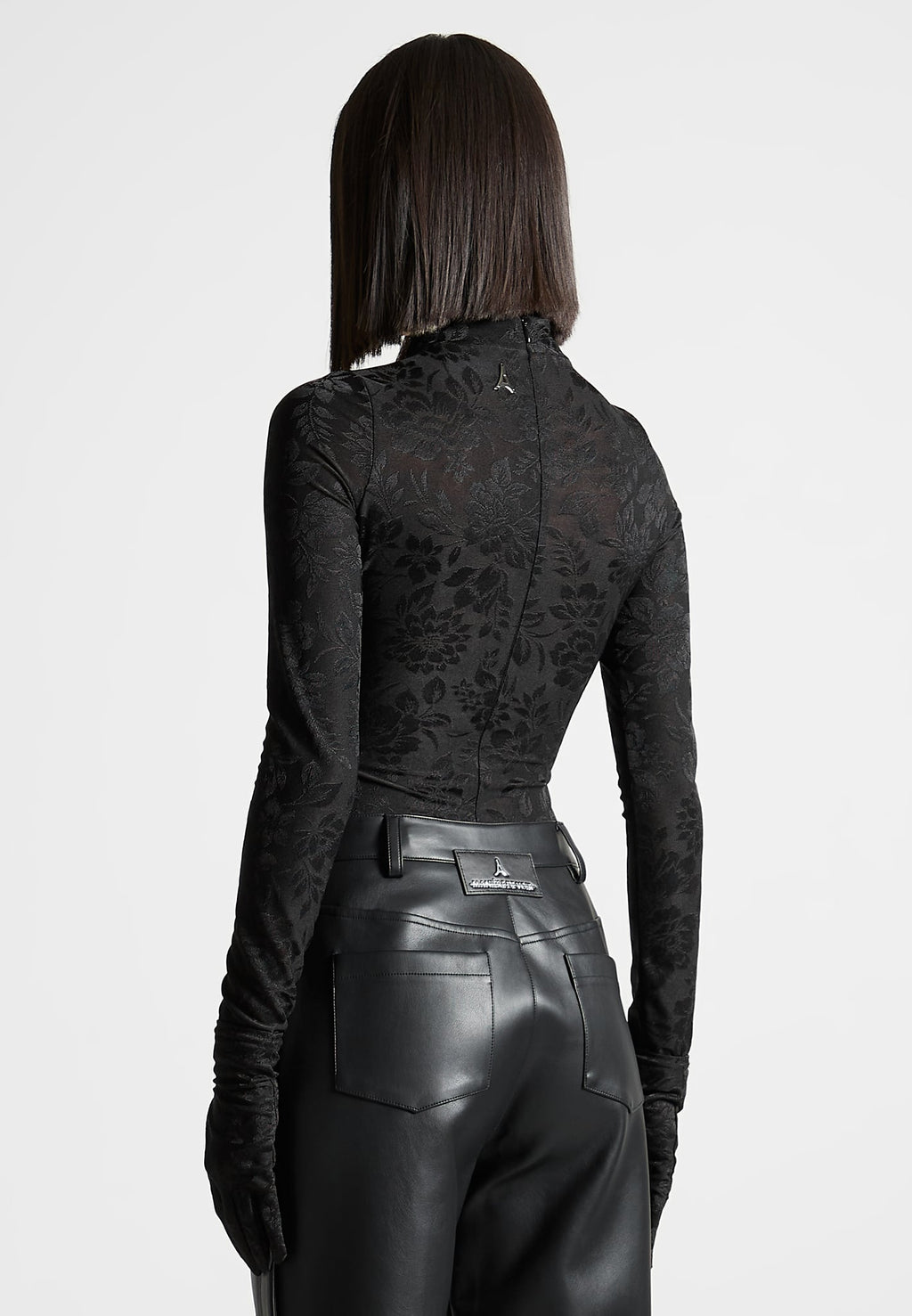 Ivy - Jacquard Bodysuit with Gloves - Black