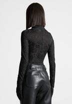 Ivy - Jacquard Bodysuit with Gloves - Black