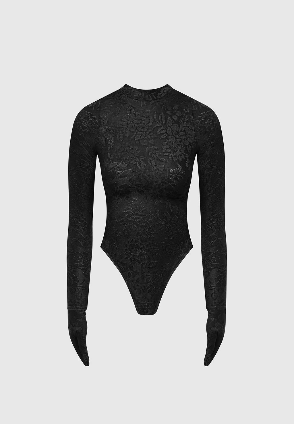 Ivy - Jacquard Bodysuit with Gloves - Black