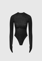 Ivy - Jacquard Bodysuit with Gloves - Black