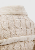 Tara - Knit and Plush Puffer Biker Jacket - Beige