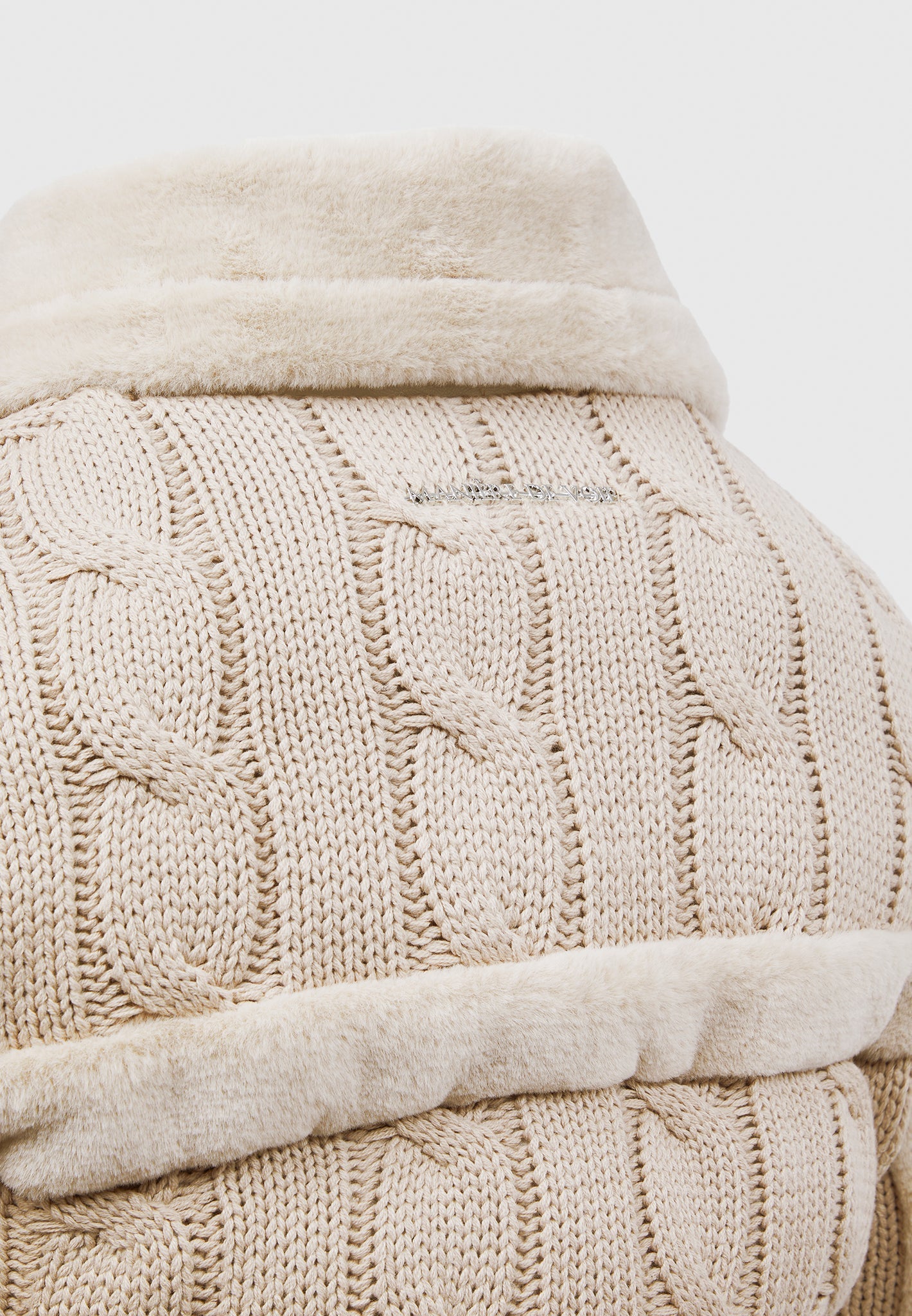 Tara - Knit and Plush Puffer Biker Jacket - Beige
