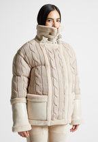 Tara - Knit and Plush Puffer Biker Jacket - Beige