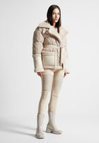 Tara - Knit and Plush Puffer Biker Jacket - Beige