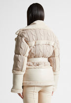 Tara - Knit and Plush Puffer Biker Jacket - Beige