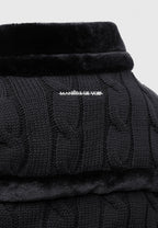 Tara - Knit and Plush Puffer Biker Jacket - Black