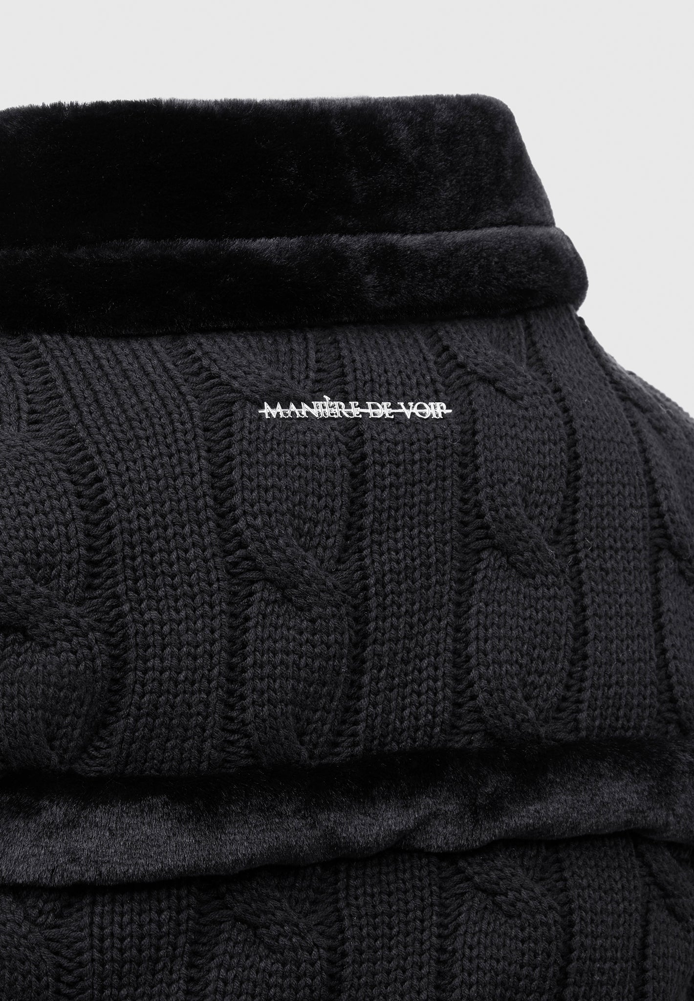 Tara - Knit and Plush Puffer Biker Jacket - Black