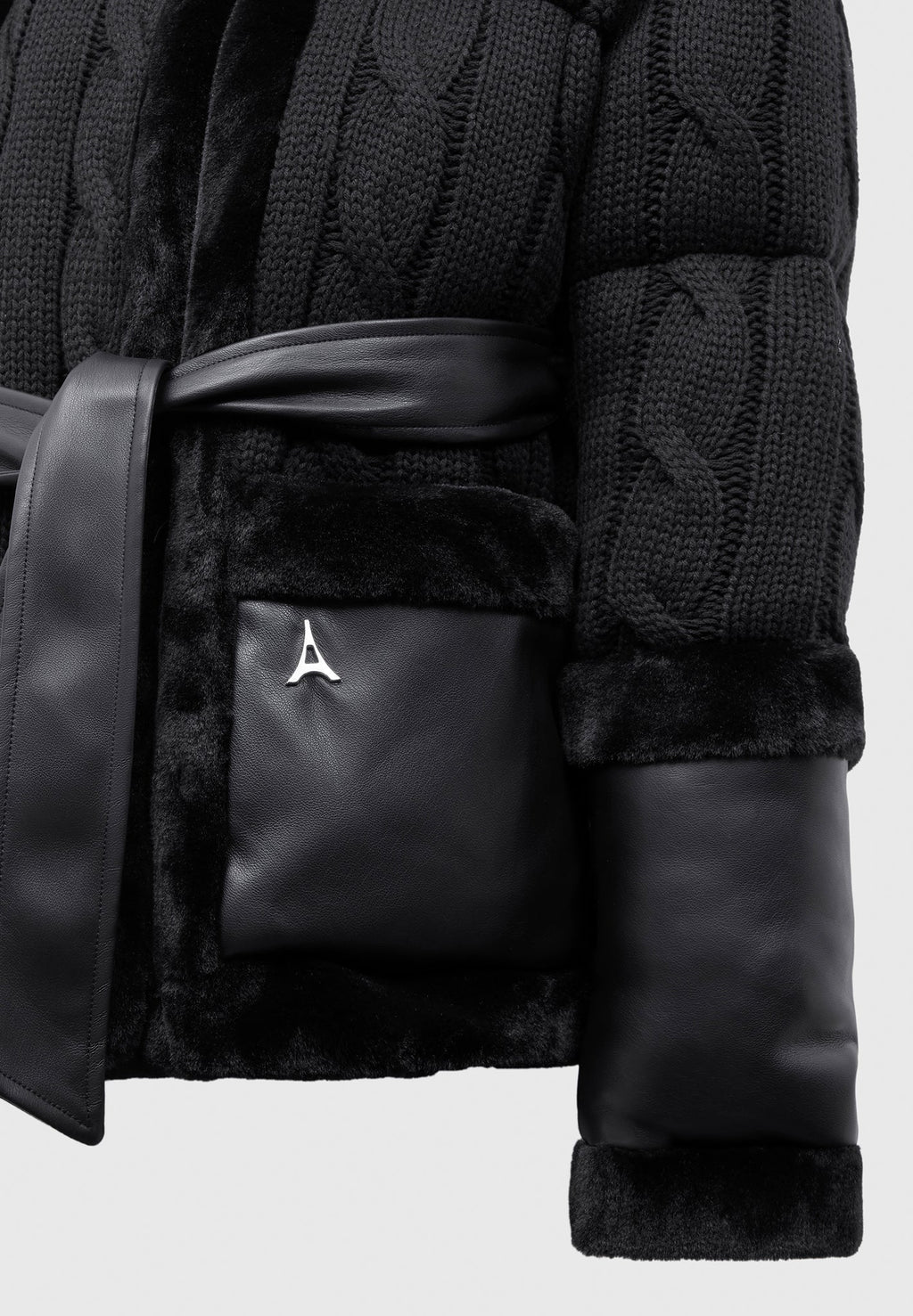 Tara - Knit and Plush Puffer Biker Jacket - Black