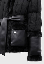 Tara - Knit and Plush Puffer Biker Jacket - Black