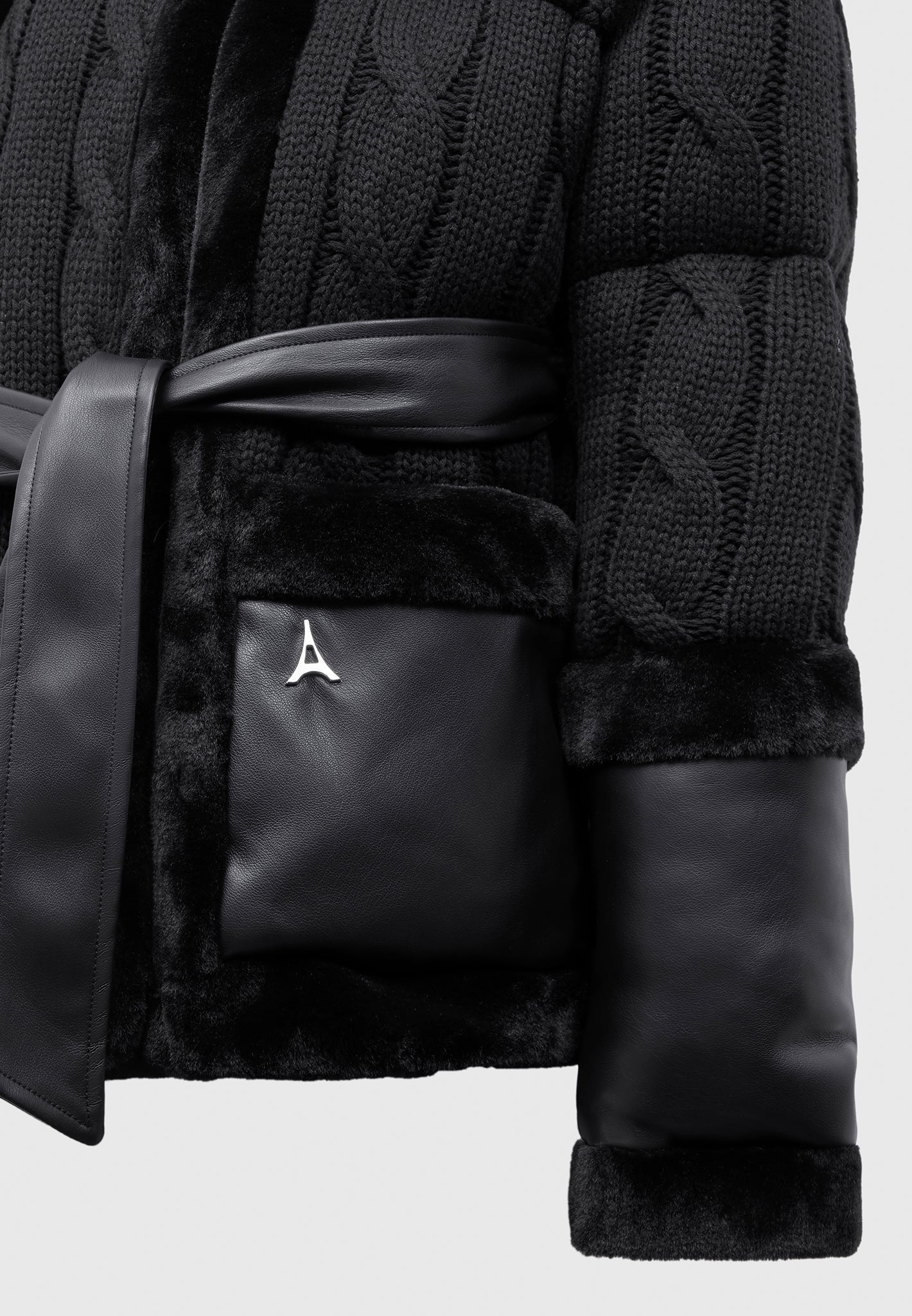 Tara - Knit and Plush Puffer Biker Jacket - Black