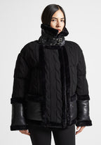 Tara - Knit and Plush Puffer Biker Jacket - Black