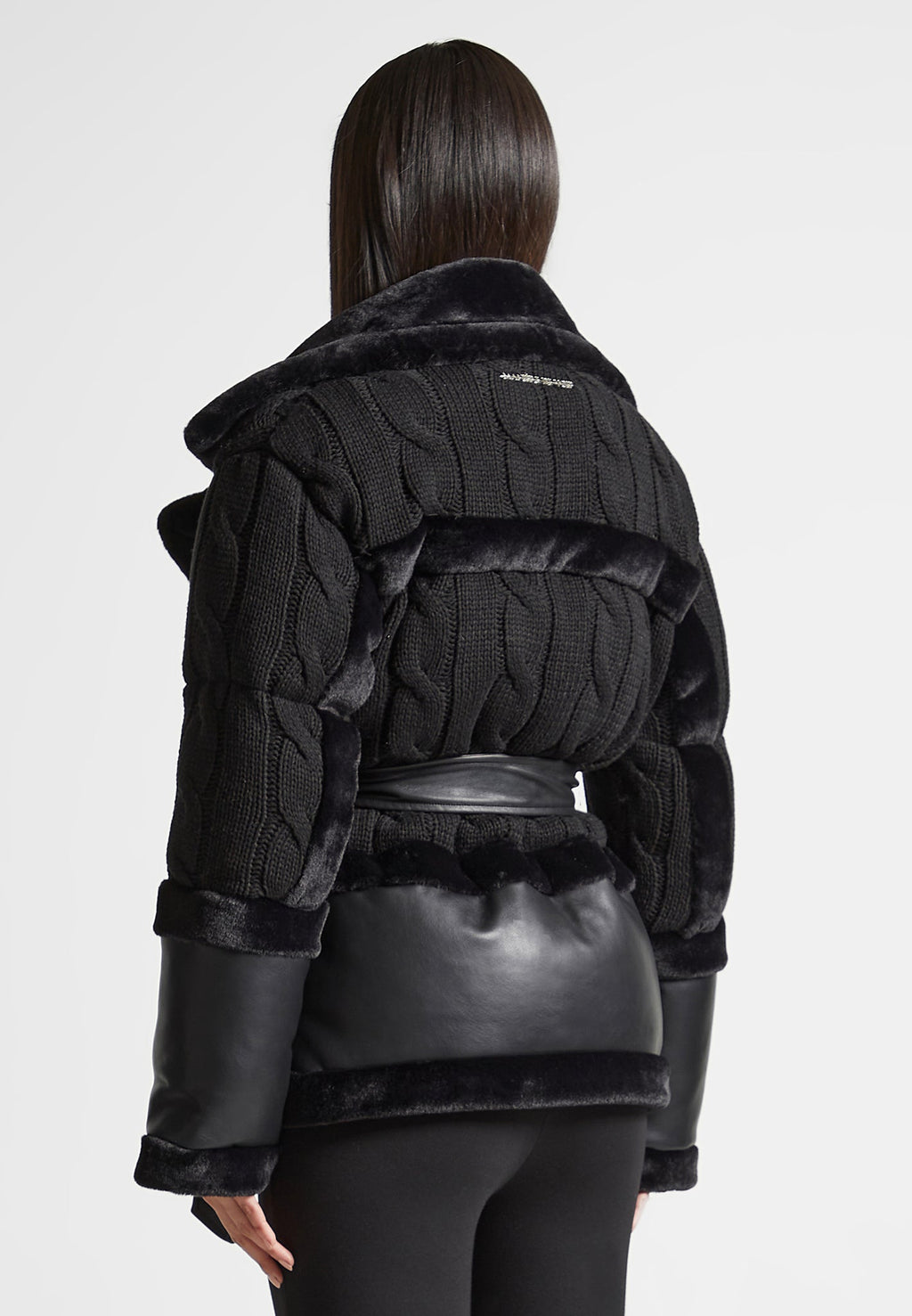 Tara - Knit and Plush Puffer Biker Jacket - Black