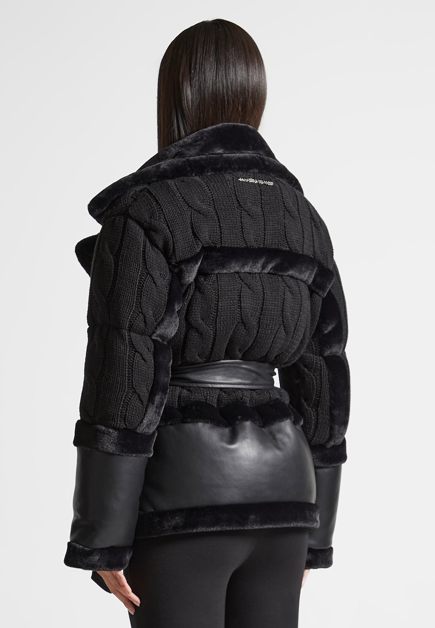 Tara - Knit and Plush Puffer Biker Jacket - Black