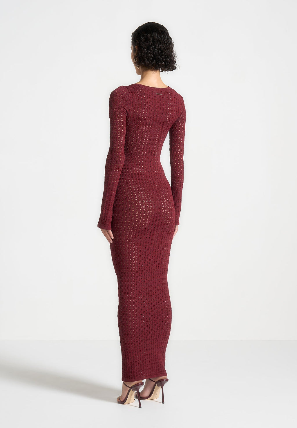 Knitted Scoop Neck Maxi Dress - Wine Red