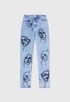 Audrey - Line Art Straight Leg Jeans - Mid Blue