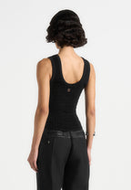 Nora - Pointelle Knitted Vest with Knot Button - Black