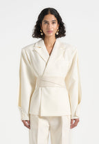 Marie - Twist Sleeve Tailored Blazer with Belt - Off White