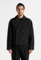 Mika - Unisex Tailored Double Breasted Jacket With Contrast Stitch - Black