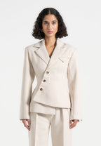 Thalia - Tailored Asymmetric Double Breasted Blazer - Light Beige