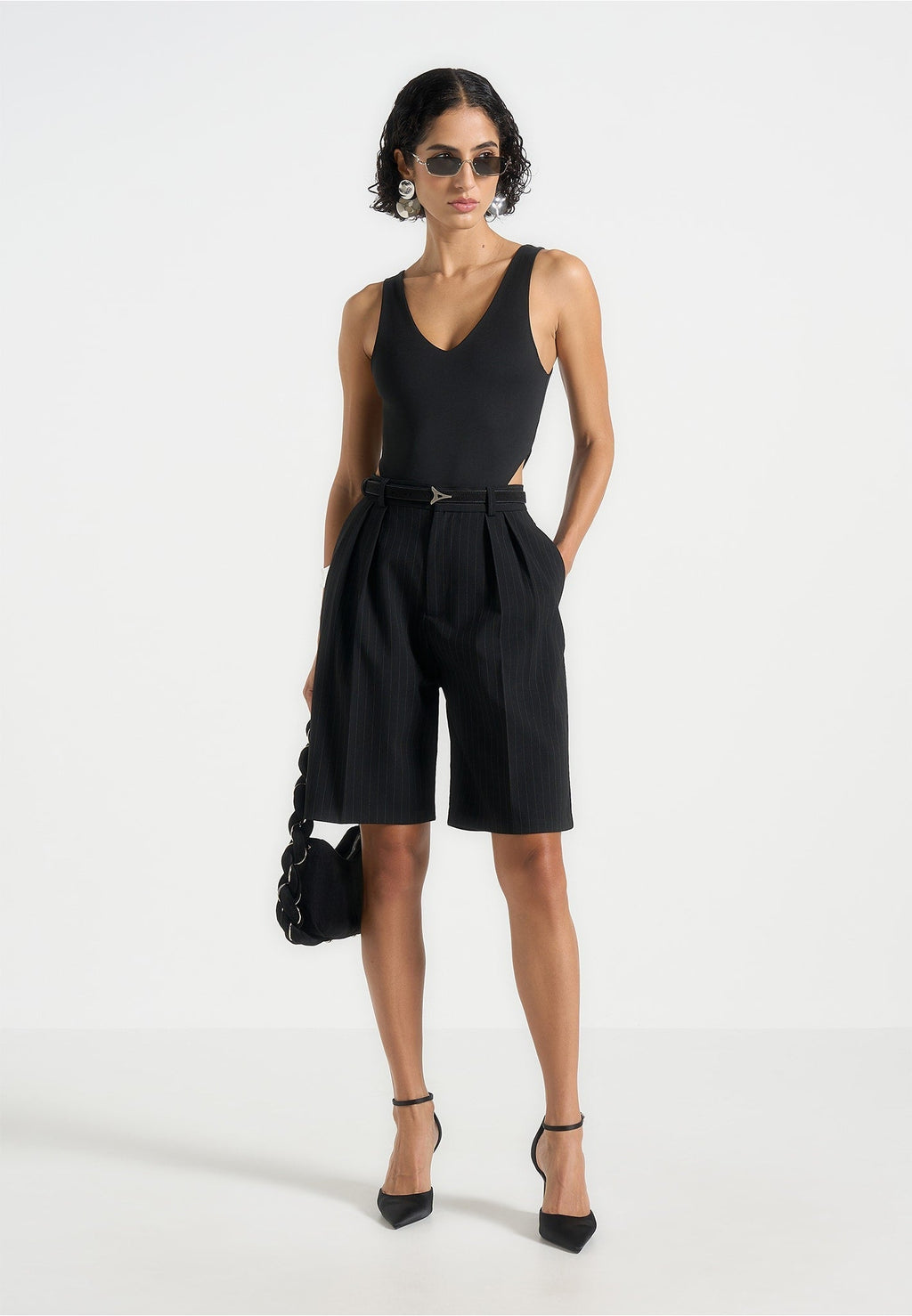 Noa - V-Neck Bodysuit - Black