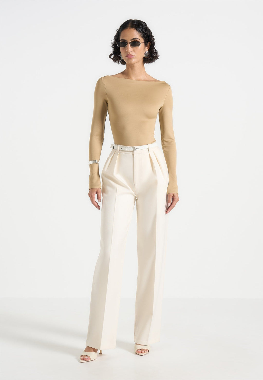 Eva - Boat Neck Bodysuit - Beige