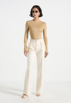 Eva - Boat Neck Bodysuit - Beige