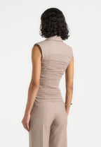 Thea - Mesh Ruched Waistcoat - Mushroom