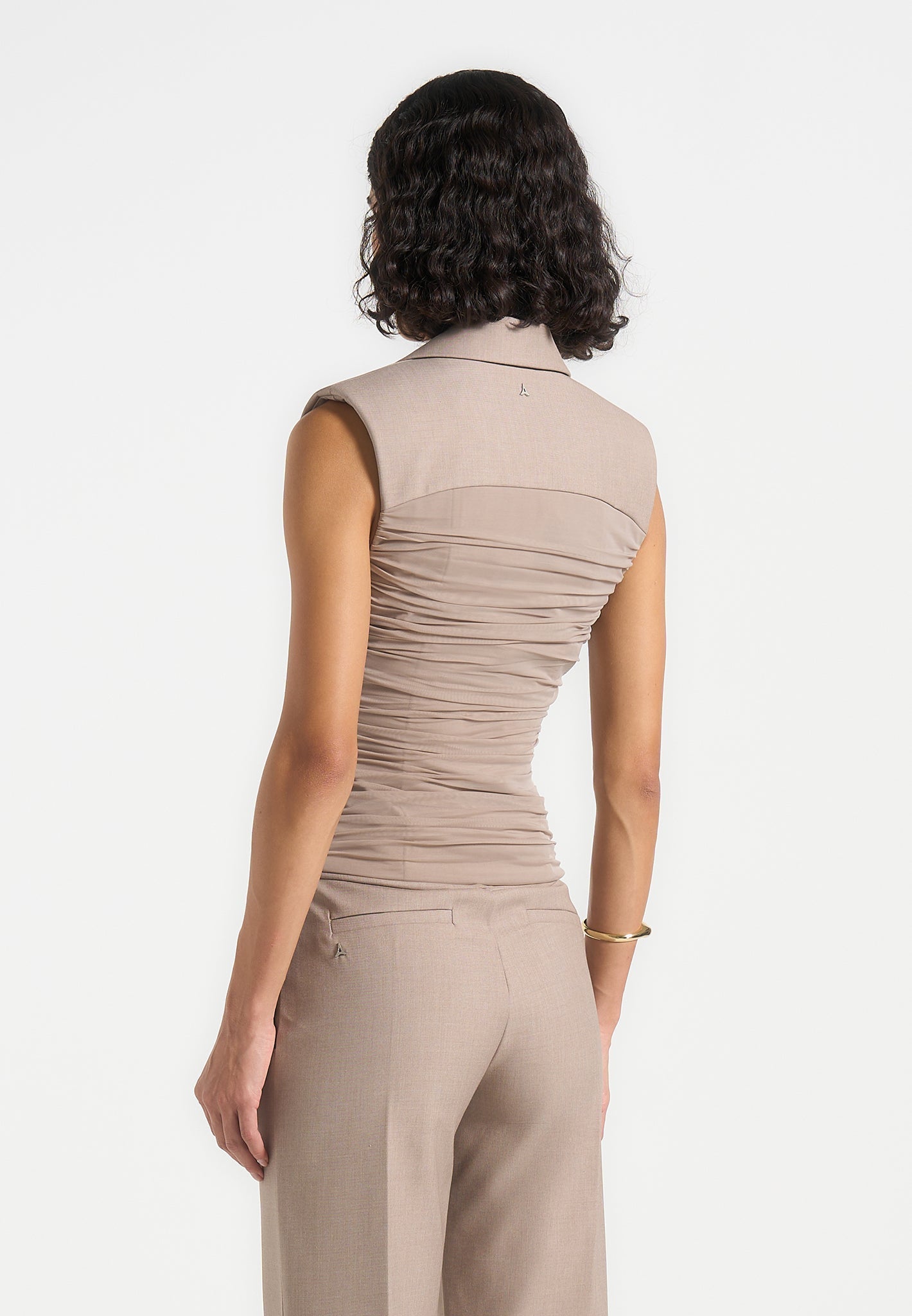 Thea - Mesh Ruched Waistcoat - Mushroom