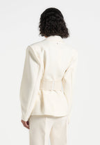 Marie - Twist Sleeve Tailored Blazer with Belt - Off White
