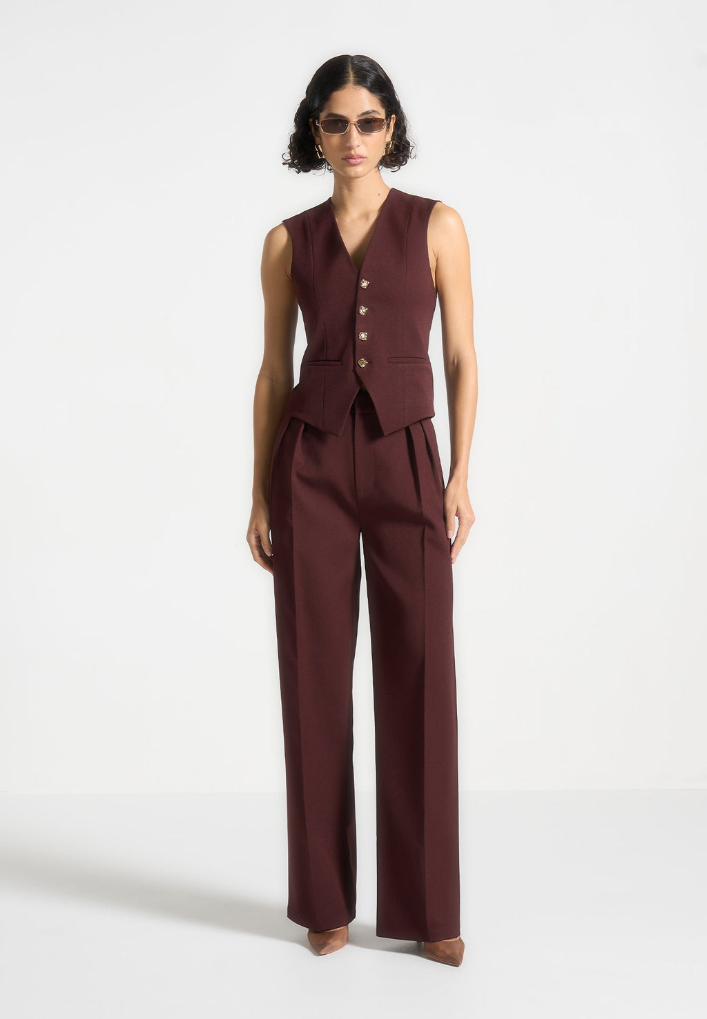 Christine - Tailored Cinch Waistcoat - Wine Red