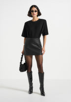 Mia - Wide Shoulder Bodysuit T-Shirt - Black