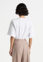Mia - Wide Shoulder Bodysuit T-Shirt - White