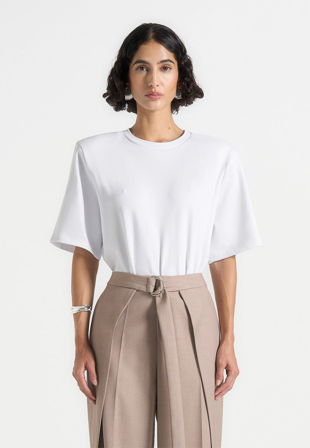 Mia - Wide Shoulder Bodysuit T-Shirt - White