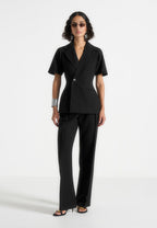 Malika - Double Breasted Short Sleeve Blazer - Black
