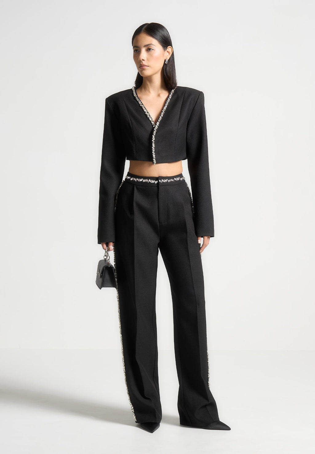 Embellished Cropped Blazer - Black