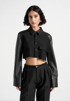 Bernadette - Leather Contrast Cropped Shirt - Black