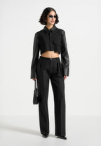 Bernadette - Leather Contrast Cropped Shirt - Black
