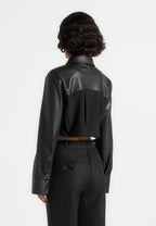 Bernadette - Leather Contrast Cropped Shirt - Black