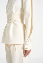 Marie - Twist Sleeve Tailored Blazer with Belt - Off White
