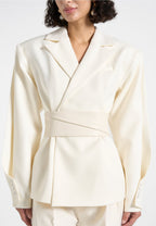 Marie - Twist Sleeve Tailored Blazer with Belt - Off White