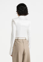 Louise - Wide Shoulder Satin Shirt Bodysuit - Off White