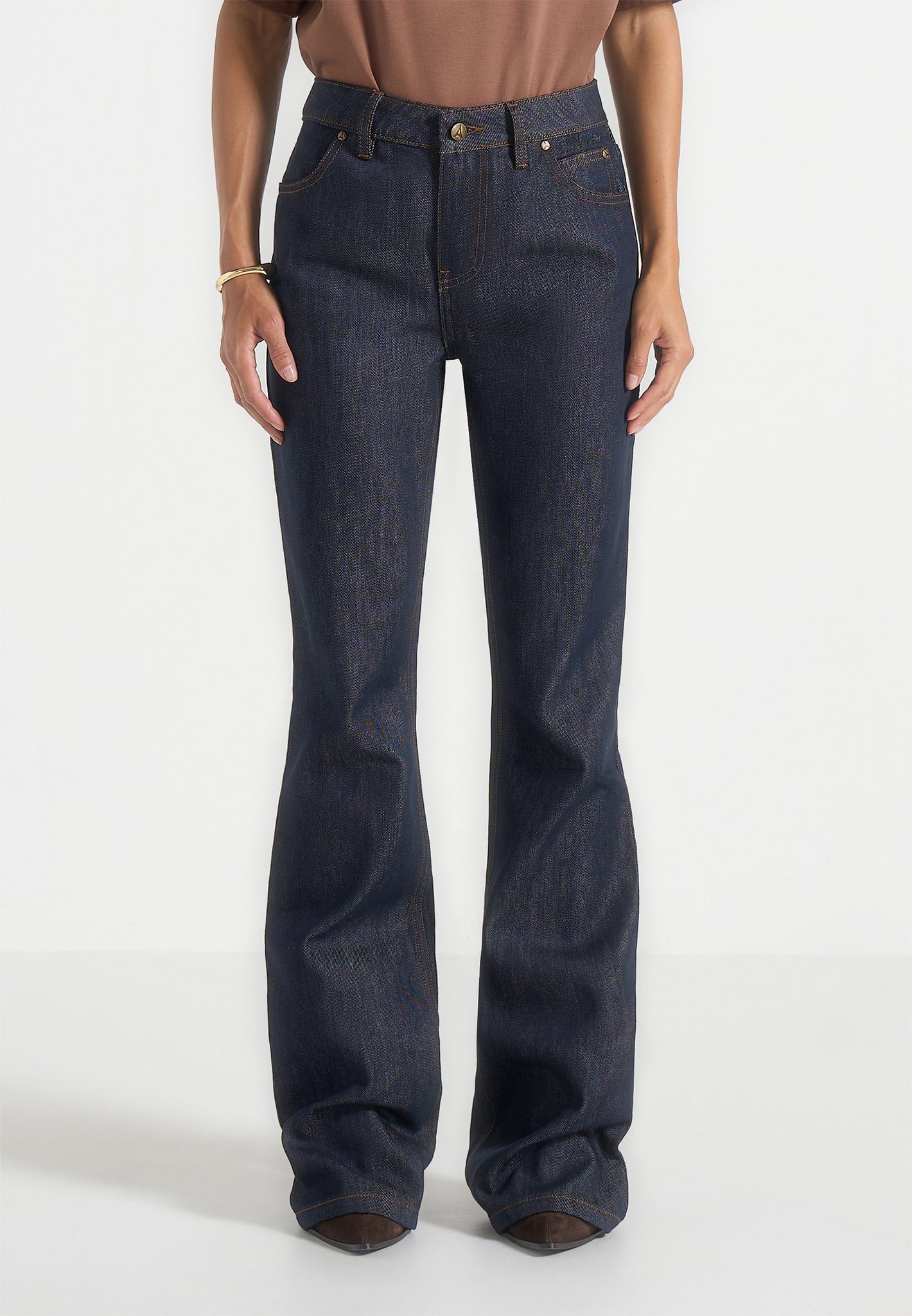 Abbie - Stacked Fit And Flare Jeans - Indigo