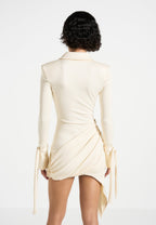 Diane - Draped Asymmetric Mini Dress - Buttercream