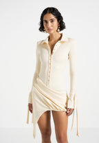 Diane - Draped Asymmetric Mini Dress - Buttercream