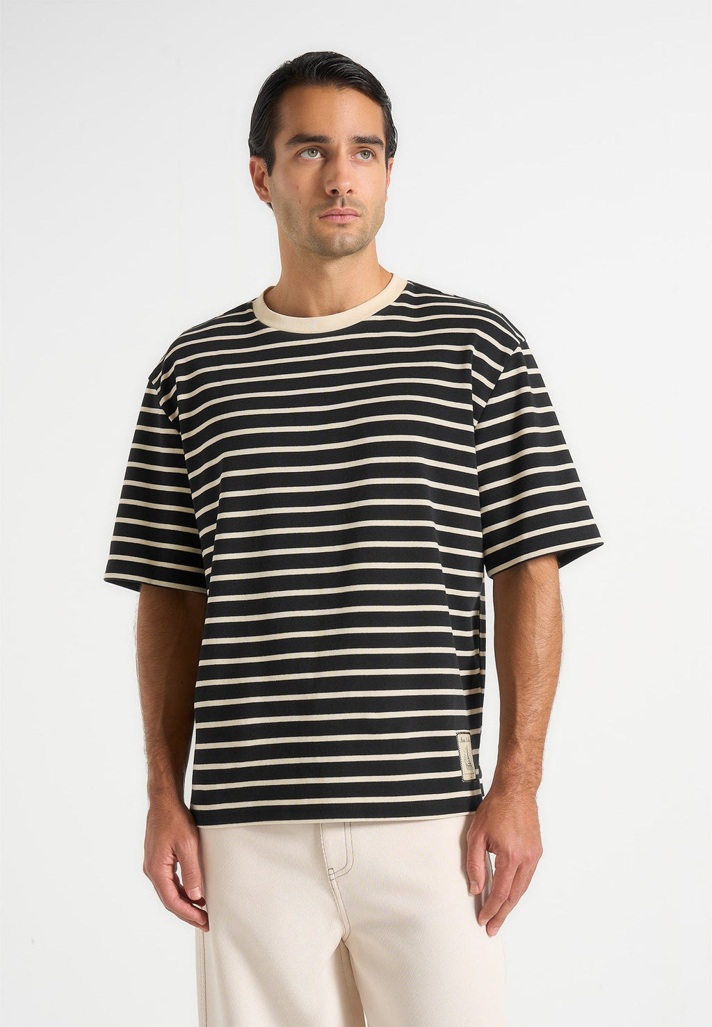 Riley - Unisex Striped Relaxed Fit Cotton T-Shirt - Black/Cream