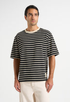 Riley - Unisex Striped Relaxed Fit Cotton T-Shirt - Black/Cream